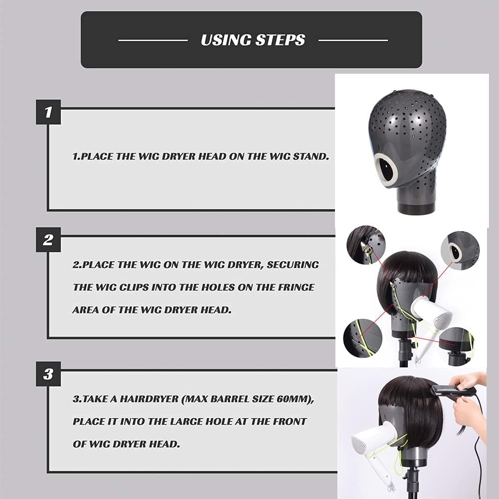 Maxsirui Wig Head Stand - Fresh Holder With Mannequin for Drying and Styling Hair, Scalp Cap Net, Dryer With Holes (Pink)
