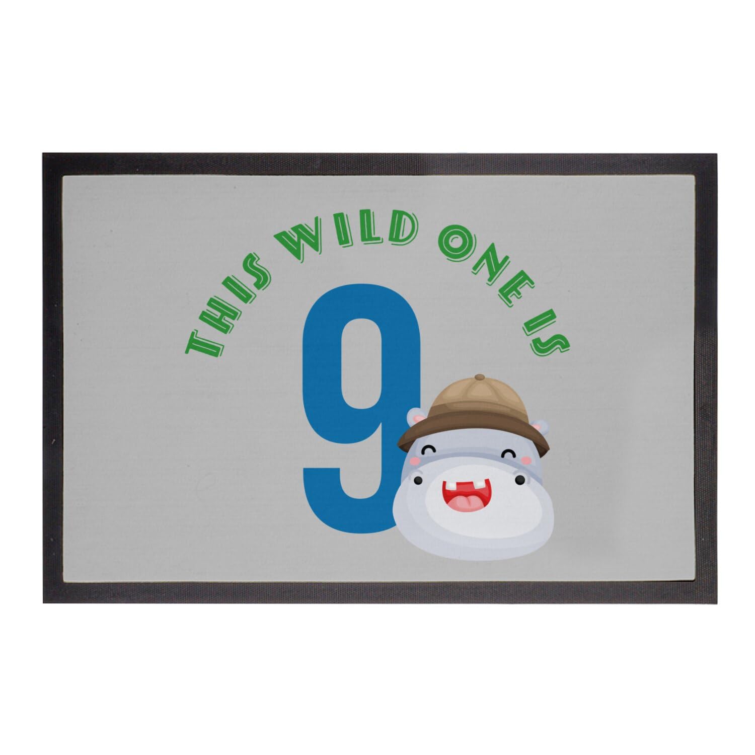 Paillasson gris Safari Animals pour entrée et fête d'anniversaire 9 ans