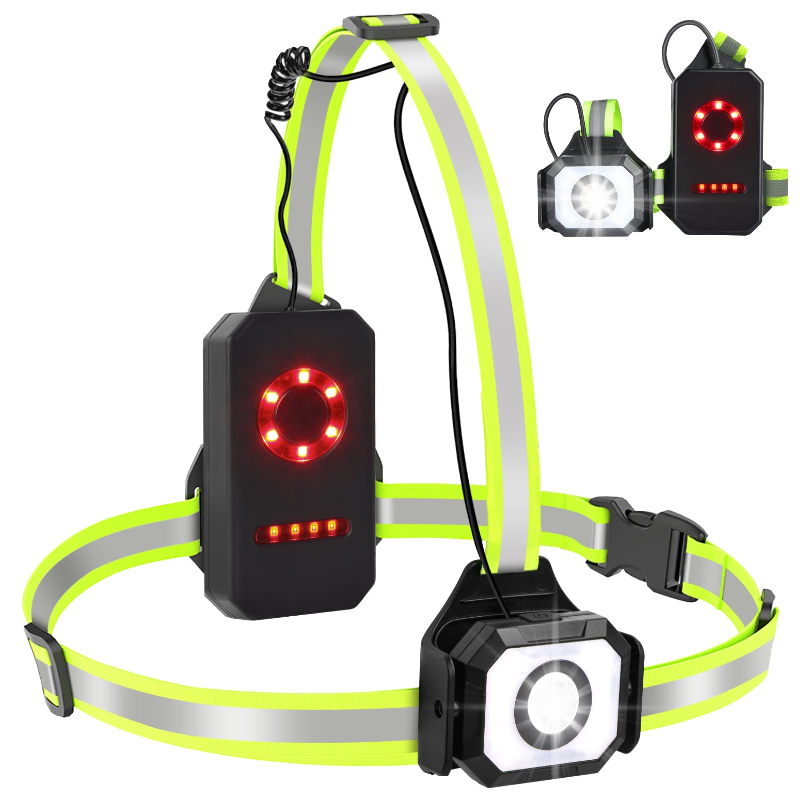 Fashioz Running Light, Running Chest Lamp with LED, USB Rechargeable Waterproof Running Light with Reflective Strips for Jogging Hiking (YP01, Green)