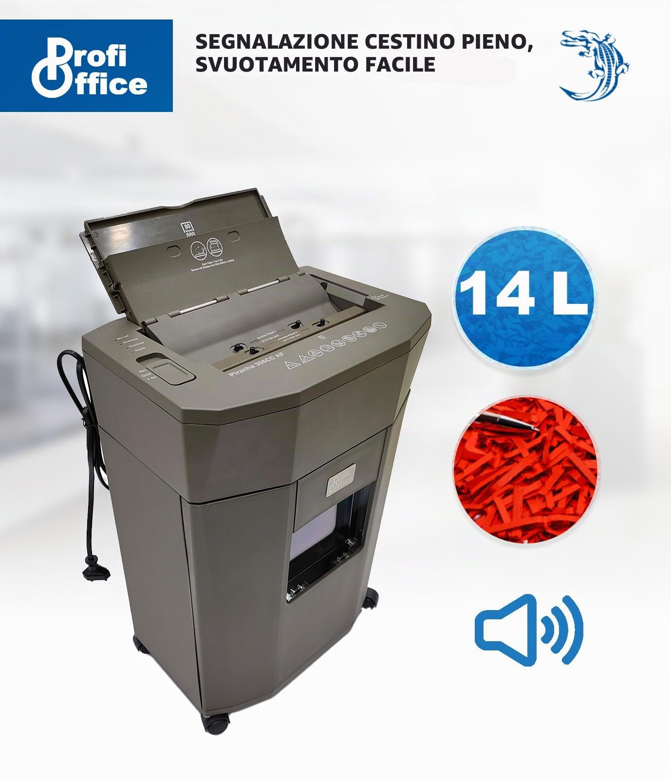 Profi Office Piranha 308 AF Distruggidocumenti con Taglio a Particelle P-4 - Alimentazione Automatica 80 Fogli, Affidabile e Veloce, Conforme al GDPR (91951)
