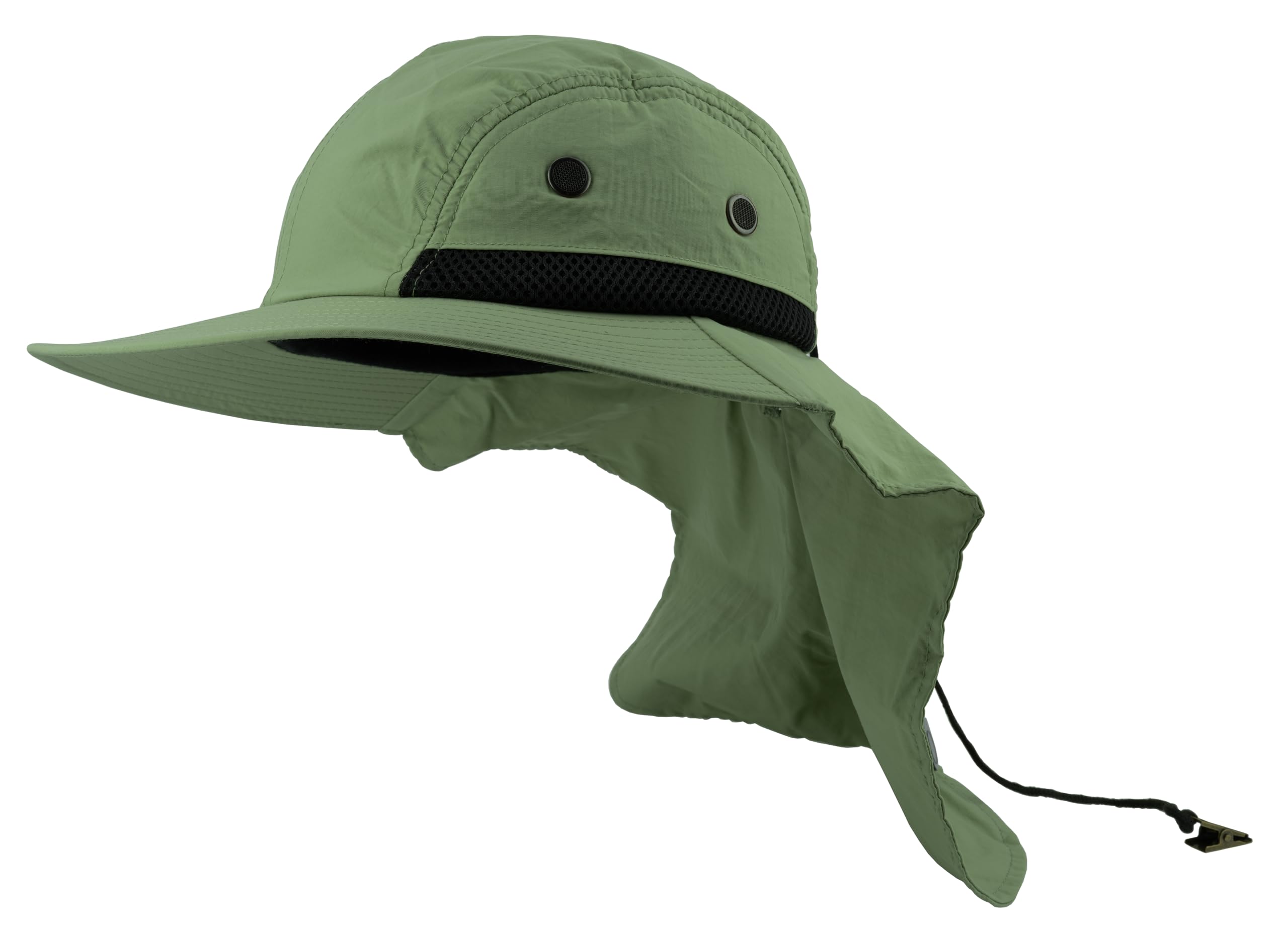 Sombrero de ala ancha para hombres y mujeres, con solapa para el cuello, impermeable, protección UPF50, pesca, senderismo, safari, Verde -Oliva, talla única
