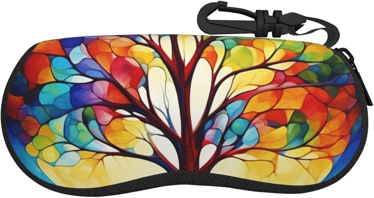 Colorful Tree of Life Glasses Case Zipper Hard Shell Sunglasses Cases Portable Travel Eyeglasses Case with Hook