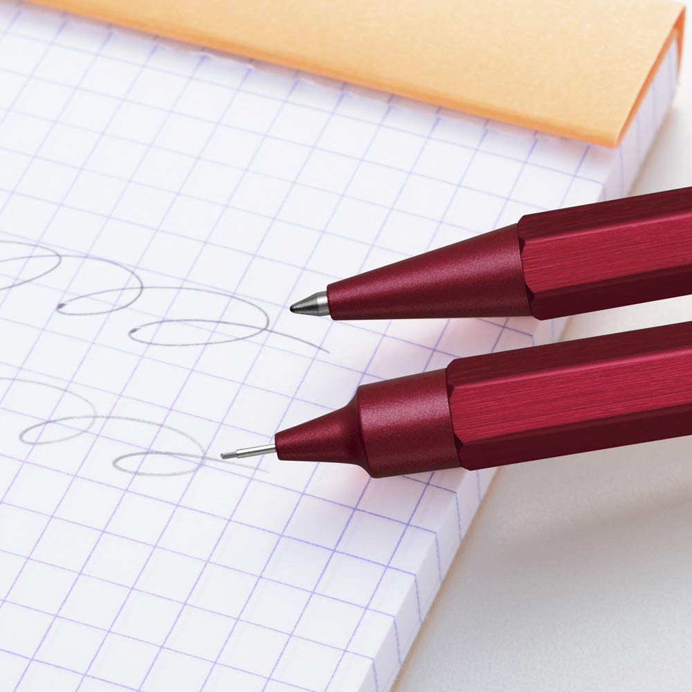 RHODIA 9384C - Stylo-Bille Rechargeable scRipt Corps Hexagonal en Aluminium Brossé - Rouge - Pointe Rétractable à Bille Haute Précision 0,7 mm, Encre Noire - Collection scRipt