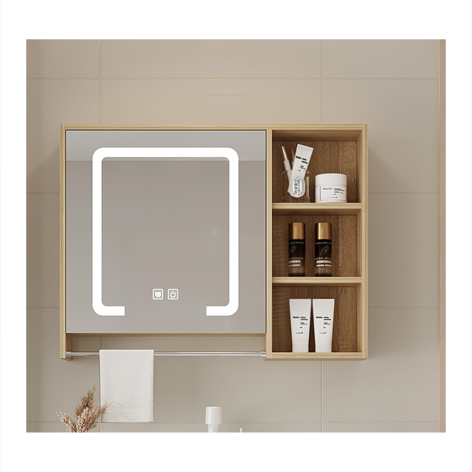 FLYIODFCXV bathroom mirror cabinet, Large Storage Capacity, High-Definition Mirror, Suitable for Multiple Scenarios(Wood Color,80 * 70cm/34.5 * 27.5in)