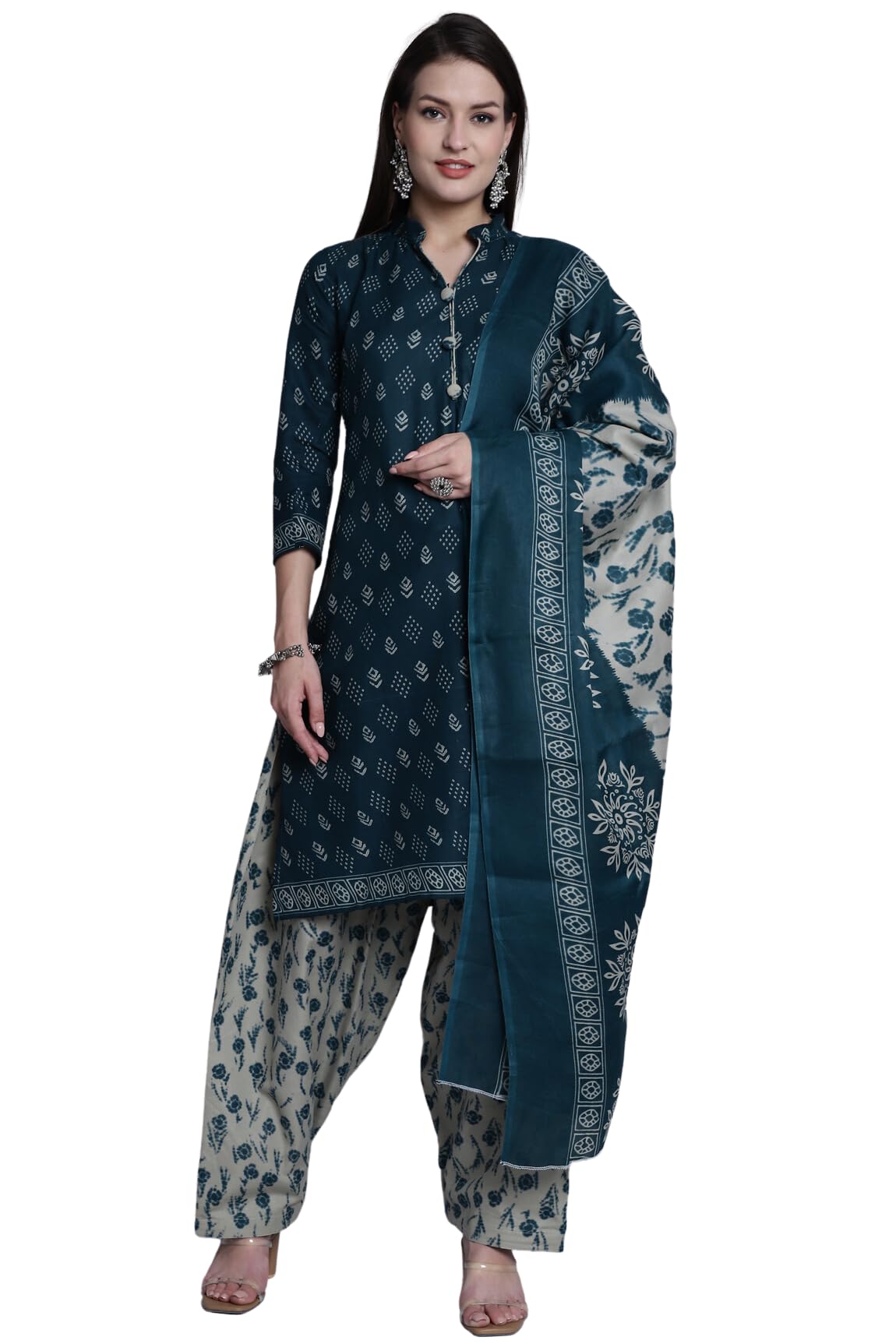 Monira Green Cotton Printed Readymade Patiala Salwar Suit for Women (RW2016)