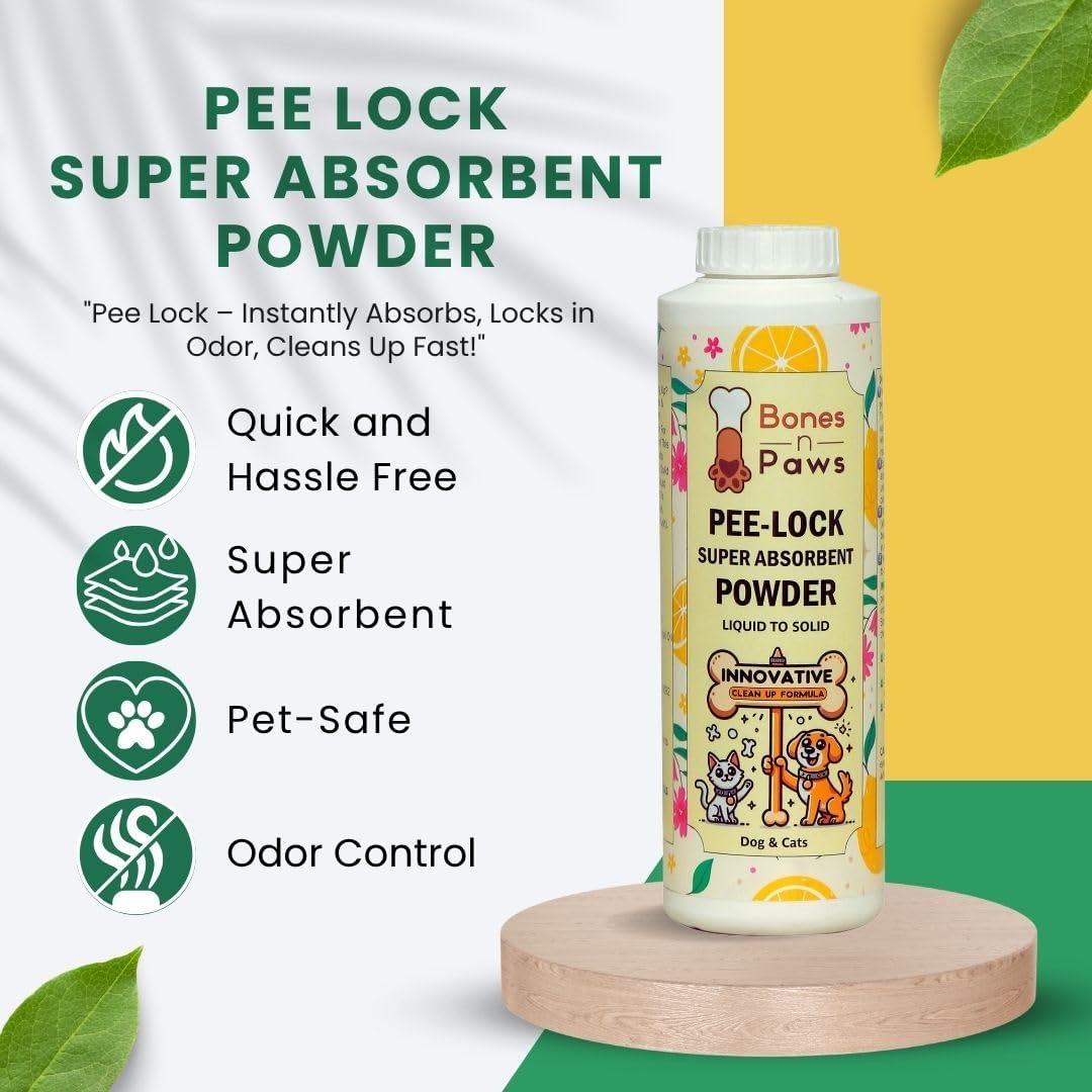 BONES N PAWS Pet Care Combo of 3 β Anti-Tick Flea Powder 300g, Pee-Lock Absorbent Powder 300g, All Purpose Shampoo 220ml for Dogs and Cats, Pet Coat Care 1