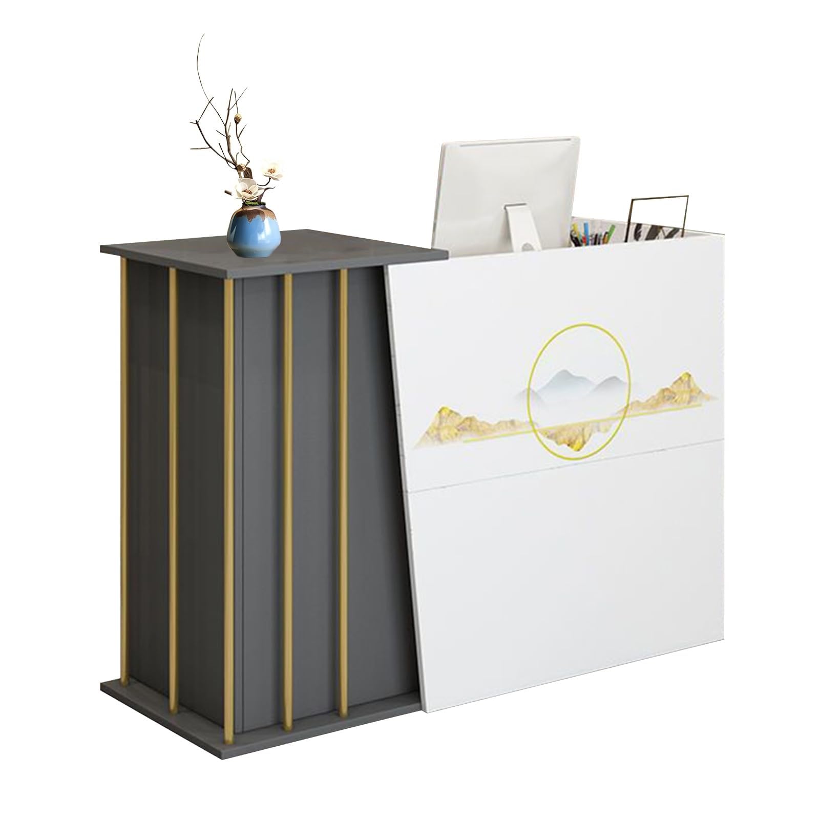 Empfangstheke für Büro, Gewerbefläche, Salon, Klinik, modernes Design mit Innentisch und sicherer Aufbewahrung, 100 cm, Marmor-Finish