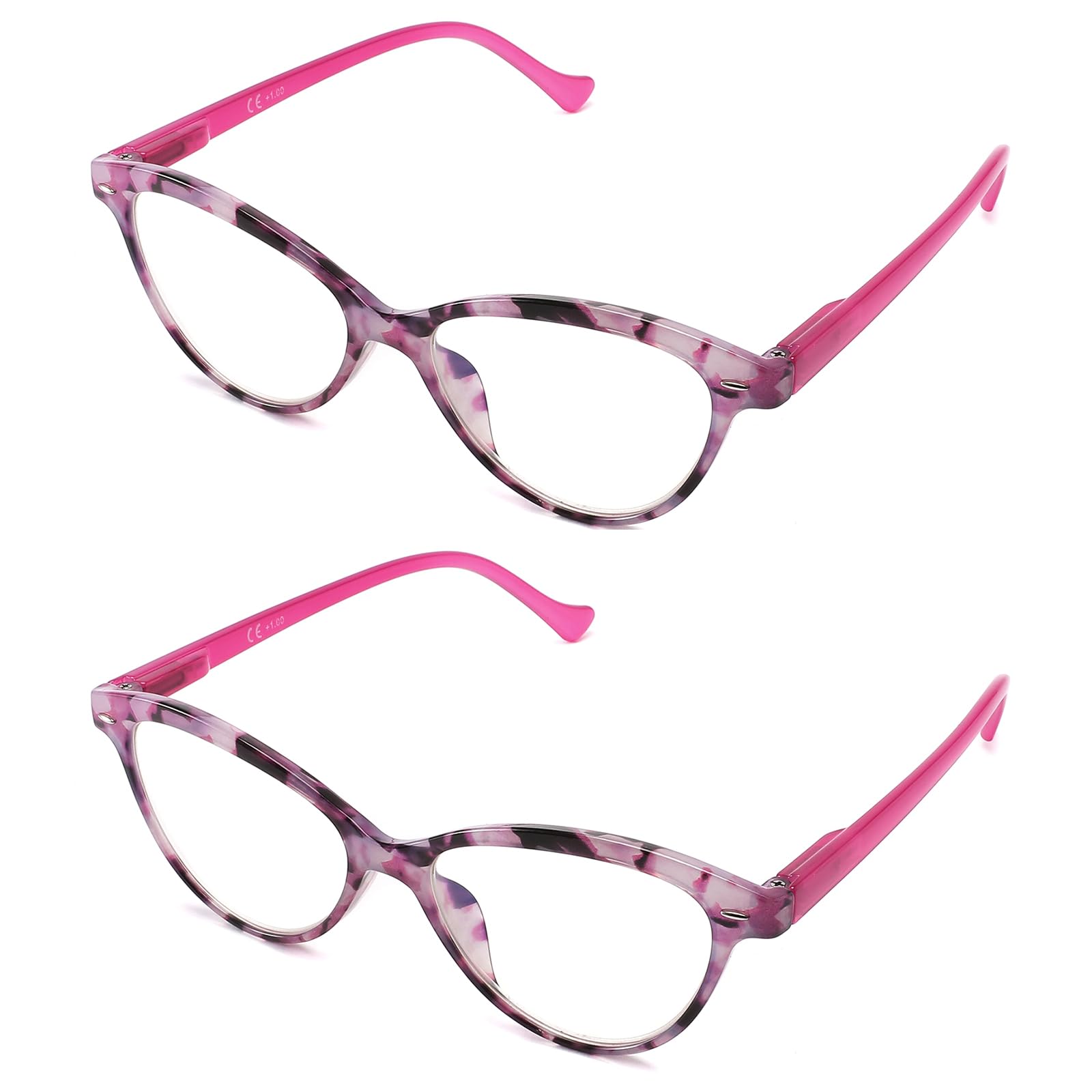 LANLANG Paquete de 2 gafas de lectura para mujer, gafas bloqueadoras de luz azul, antifatiga ocular, incluidas 0-4,0 dioptrías L-L014