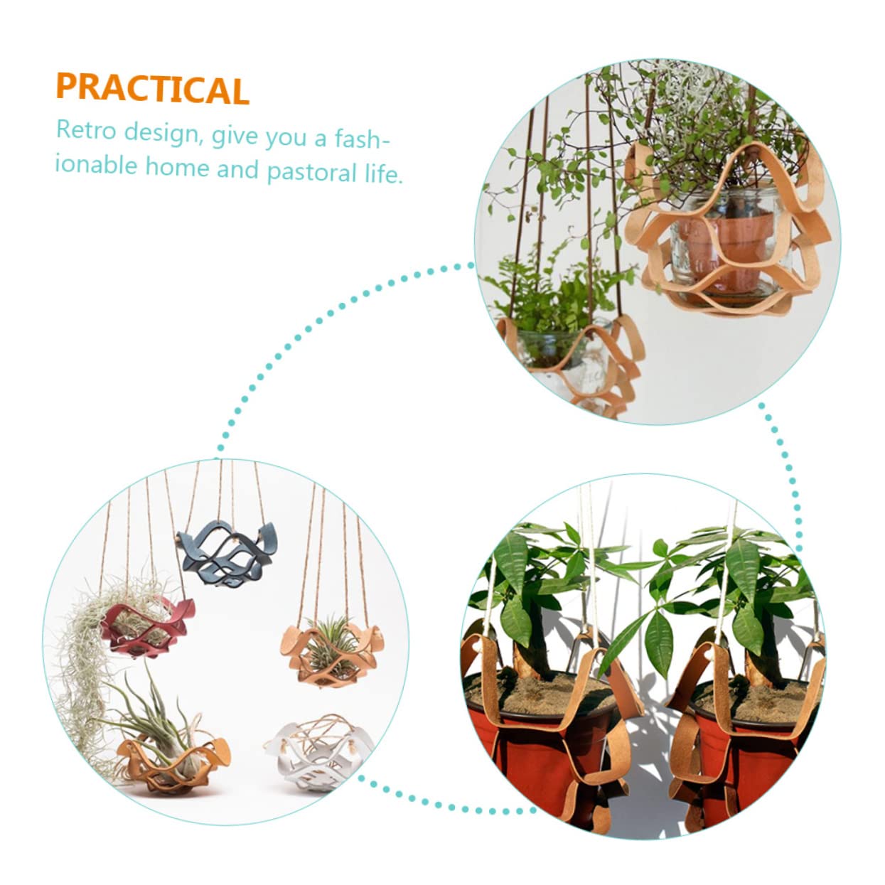 Sosoport 5 Pièces Panier Suspendu Pot de Fleur Organisation rotin Panier à Suspendre Panier de Rangement Suspendu Multi-Panier Pots de Fleurs Porte-Pot de Fleurs présentoir de Plante Cuir