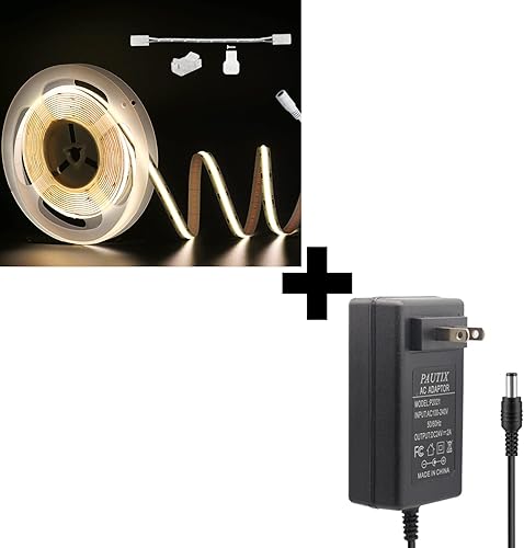 PAUTIX COB Tira de luces LED 504 LEDsm 20 pies20.0 ft blanco natural 4000 K, CRI90+ súper brillante 6000LM DC24V cinta LED flexible para gabinete,