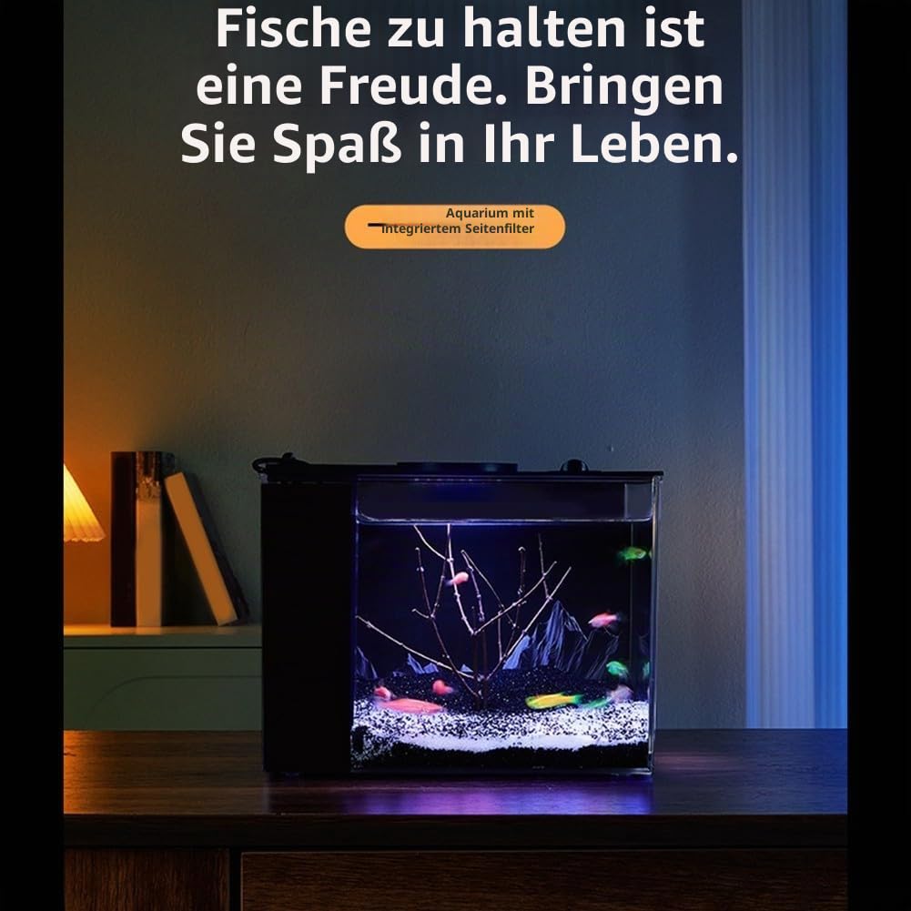 Selbstzirkulierendes Aquarium mit LED-Licht und Filterpumpe, Desktop-Aquarium-Set für Heimbüro, geräuscharmes zylindrisches Kunststoff-Ökosystem-Becken für Anfänger (S)