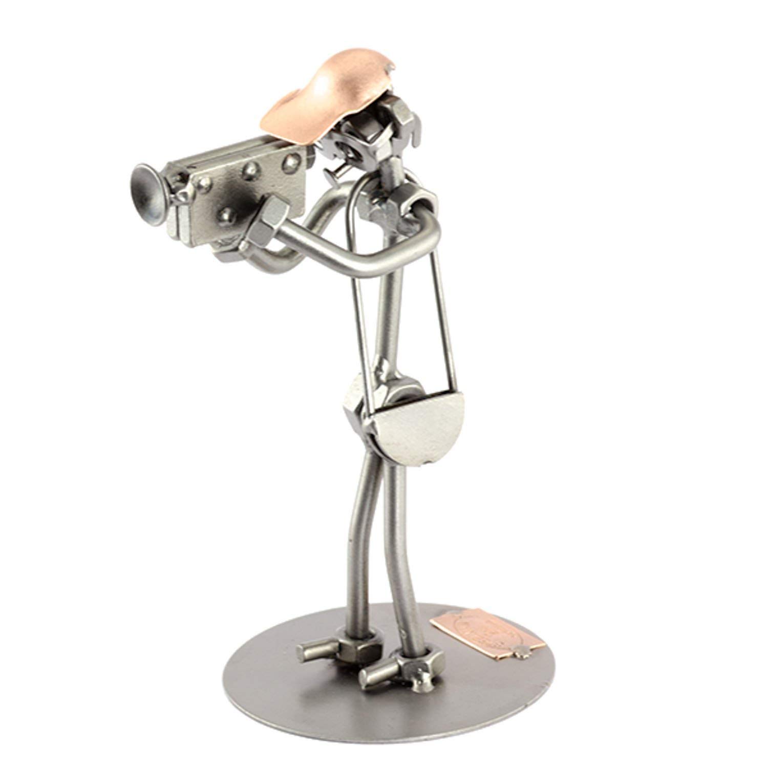 Steelman24 Omino Con Viti E Dadi – Testa Di Rana Con Cellulare – Soprammobile In Metallo Fatto A Mano – Regalo Originale