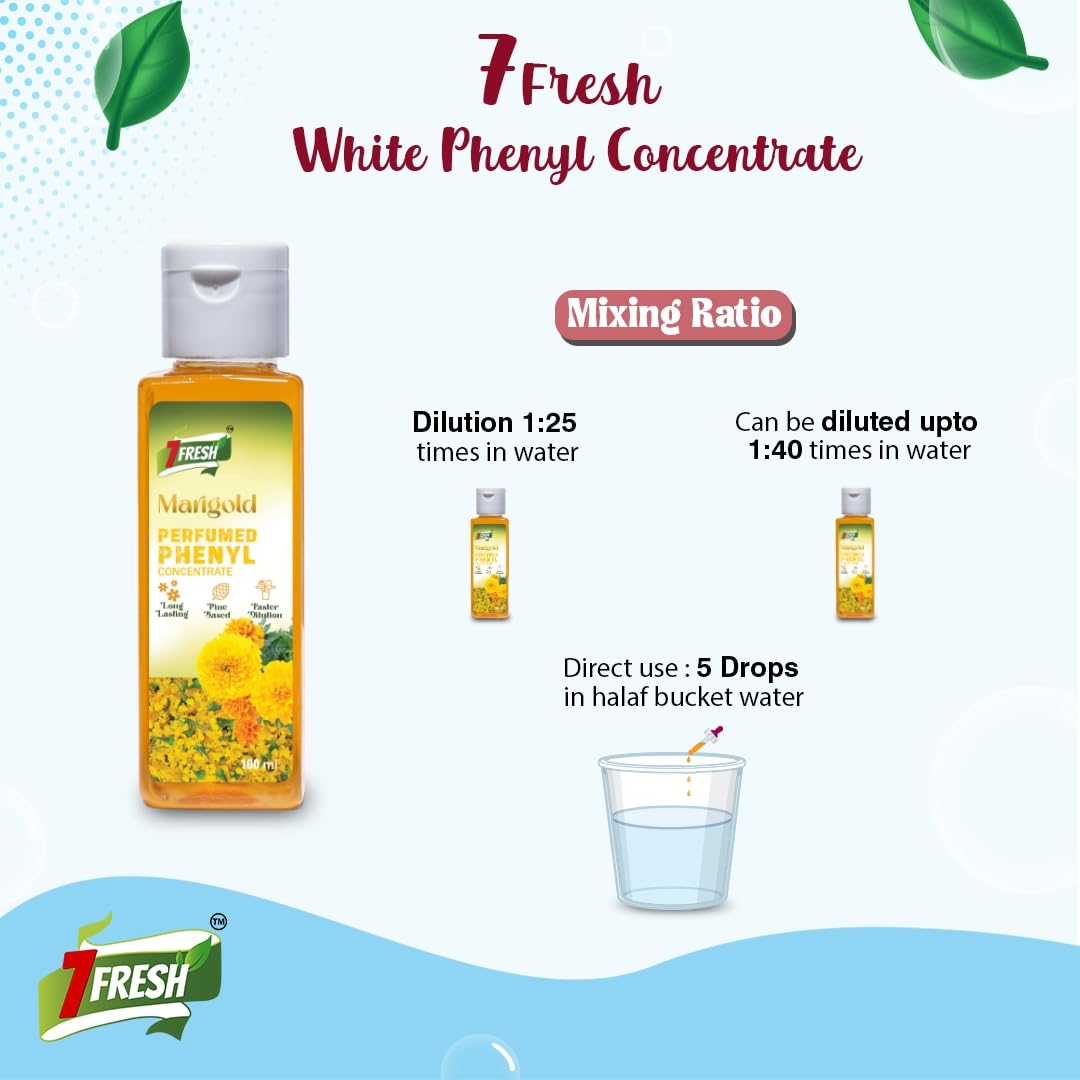 7Fresh Perfumed Phenyl Concentrate Liquid (SANDAL+LIME+EUCALYPTUS+MARIGOLD Combo Pack)(100 ml x 4 Units =400 ml) (MAKES 10 TO 16 LITRE OF THICK WHITE PHENYL) Pine Based / Long Lasting / Faster Dilution / Phenyl Essence 4