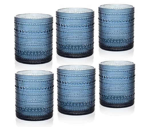JPPSUJJ Cocktail Glasses 10 oz Hobnail Set of 6, Blue