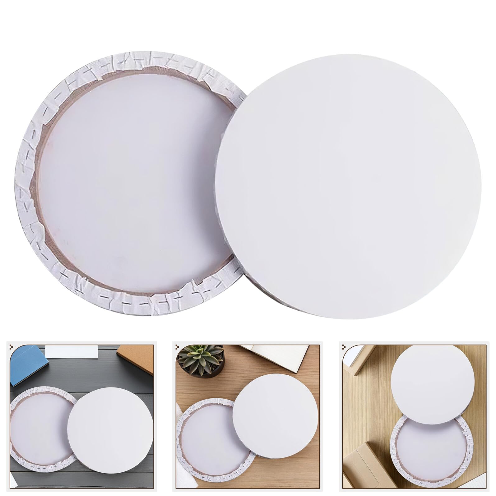 Angoily 30cm Runde Leinwand mit Holzrahmen Vorgespannte Baumwoll Keilrahmen Leinwand Weiß für Öl und Acrylmalerei Künstlerbedarf Selbstgemacht Malprojekte