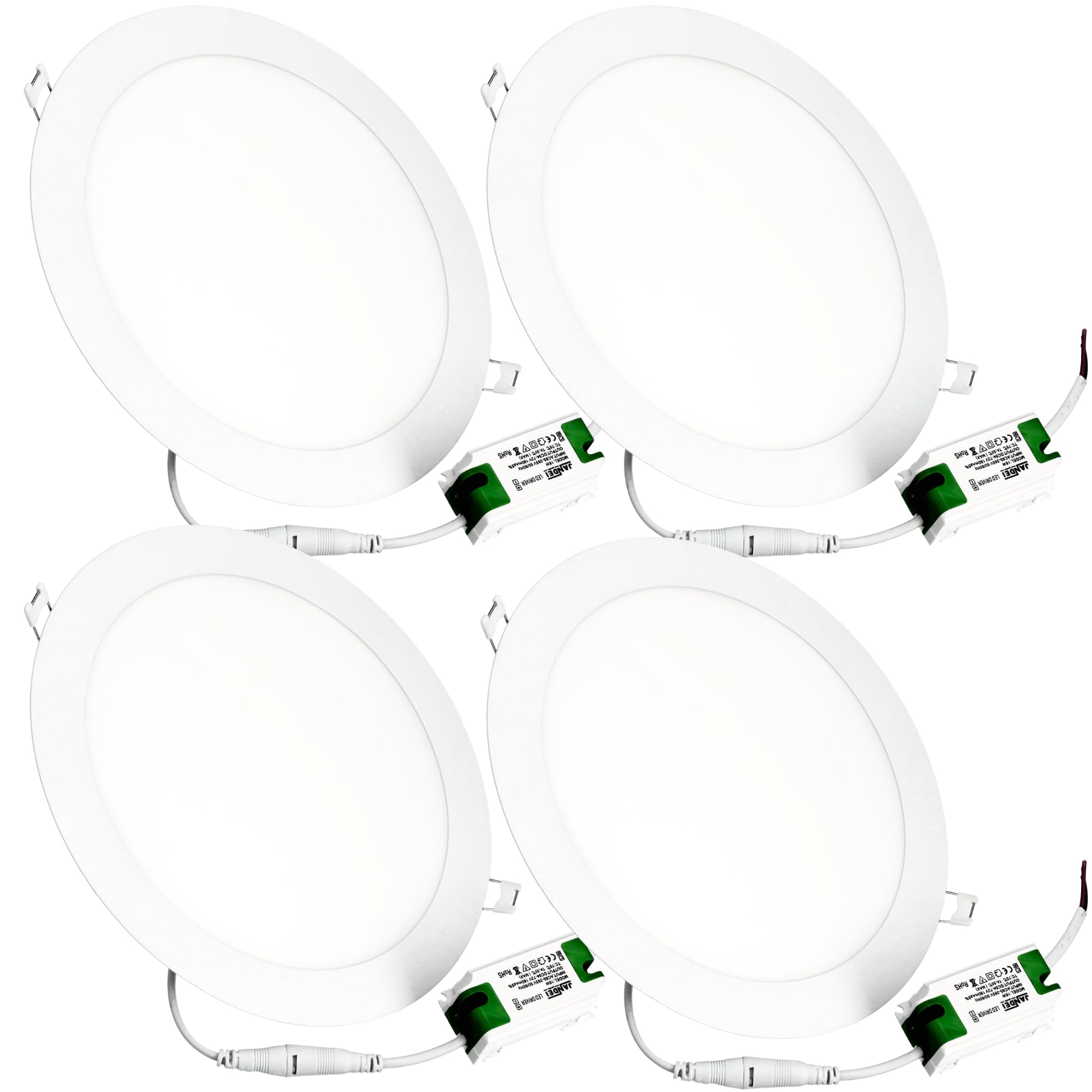 JANDEI, Pack of 4 Round Recessed LED Downlights, 18W, 1500 Lumens, Extra-Flat 13 mm, Mounting Hole diameter 200-205 mm - Image 4