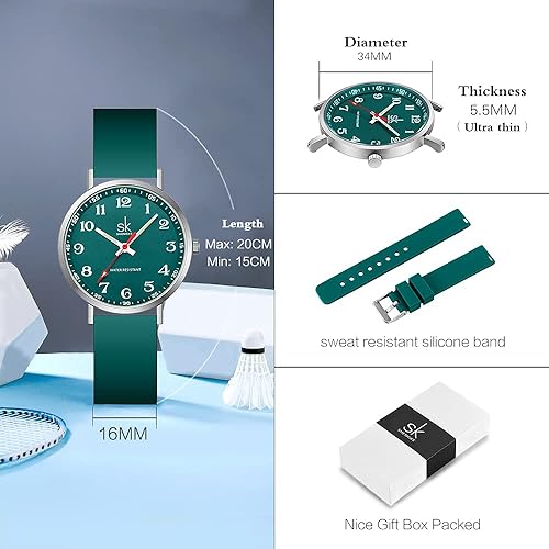 Miniatura 5 de SHENGKE Reloj deportivo casual para mujer, resistente al sudor, con esfera de fácil lectura y correa de silicona, resistente al agua