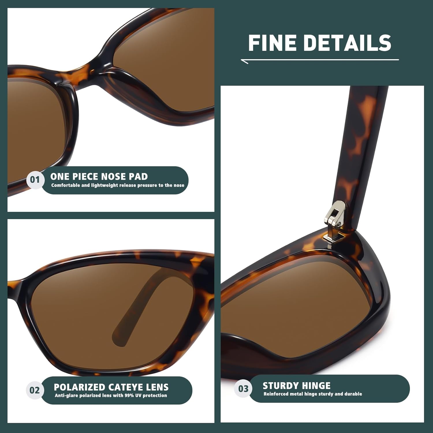 WOWSUN Small Cat Eye Sunglasses Womens Retro Narrow Trendy Polarized Sunglasses - Image 3