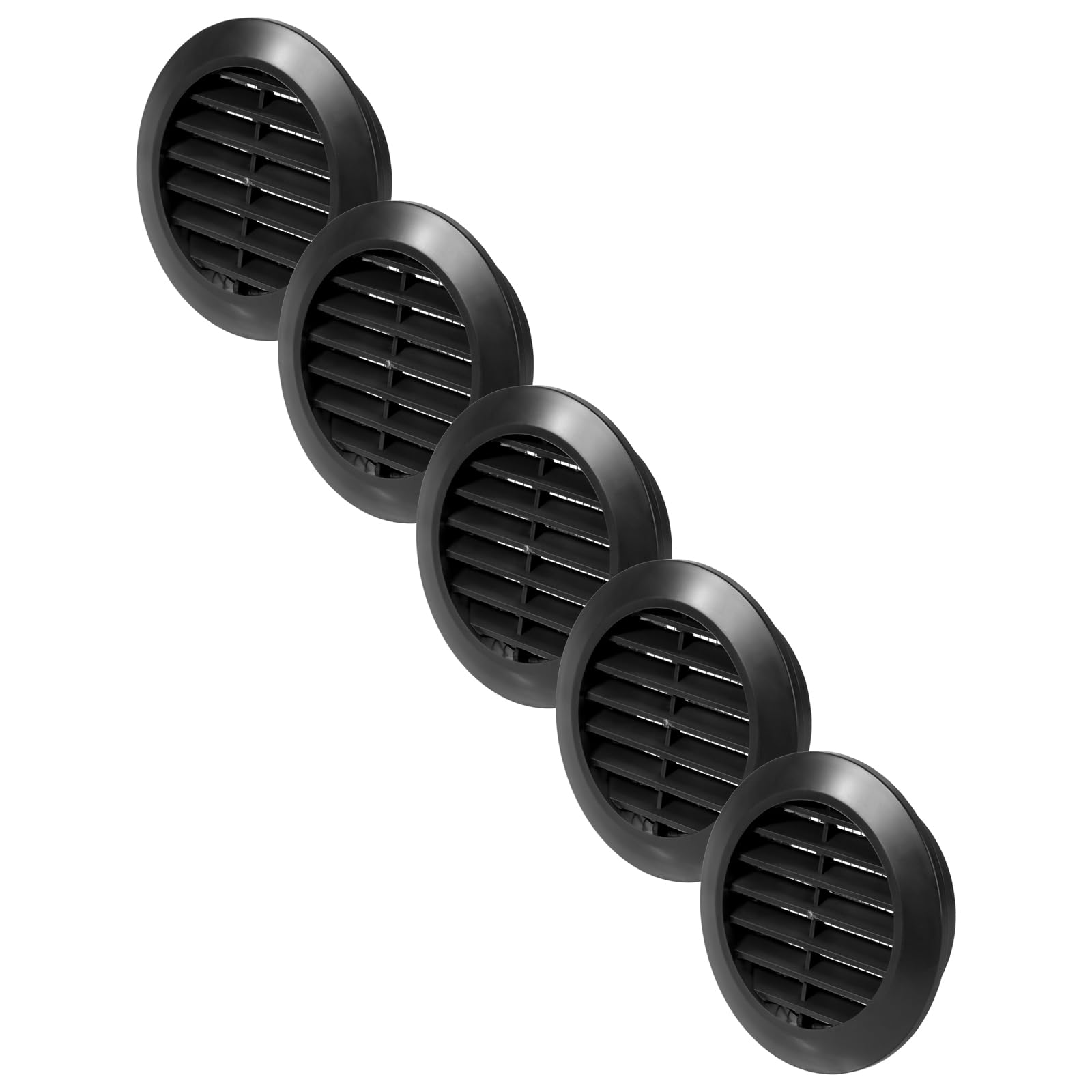 Vent Systems 60 mm / 2.36" Inch, Pack of 5 Black Door Air Register, Ventilation Grille, Indoor Vent Grates, Bathroom, Cabinet
