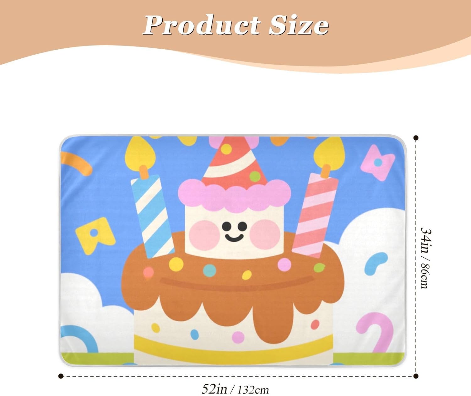 Birthday Cake Cartoon Colorful Extra Large Resuable Toddler Mattress Pads Waterproof Washable Potty Training Mats Portable Travel Mattress for Kids Bedwetting , 52" L x 34" W