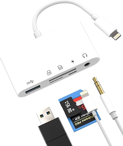Lightning auf USB Adapter (5in1)für iPhone 14 13 Pro Max SD Kartenleser 3.5mm Ko