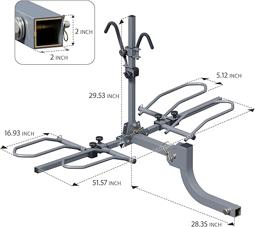 Miniatura 6 de WILDROAD Portabicicletas de enganche, soporte de bicicleta inclinable inteligente sin tambaleo, soporte plegable para 2 bicicletas para estándar,