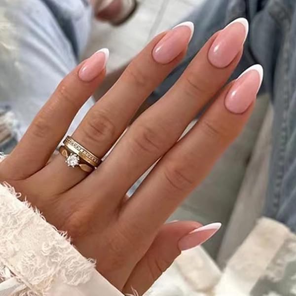 JUSTOTRY 24 Stück Gradient Pink Nägel Zum Aufkleben Kurz,Einfarbig Mandel Press on Nails Muster,Glossy Oval Kunstnägel Fake Nails Mittel,French Fingernägel Künstliche Nägel für Frauen - 3