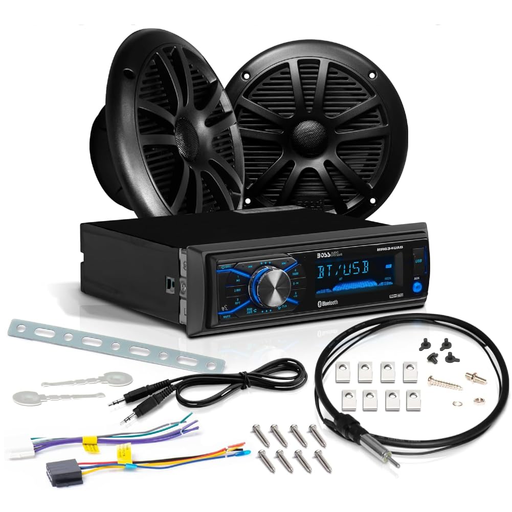 ZESTAW DO BOSS AUDIO SYSTEMS MCBK634B.6, 1 zestaw z wodoodpornym stereo AM/FM Bluetooth, 1 para głośników i 1 antena dipolowa, 1 zestaw + akcesoria gratis
