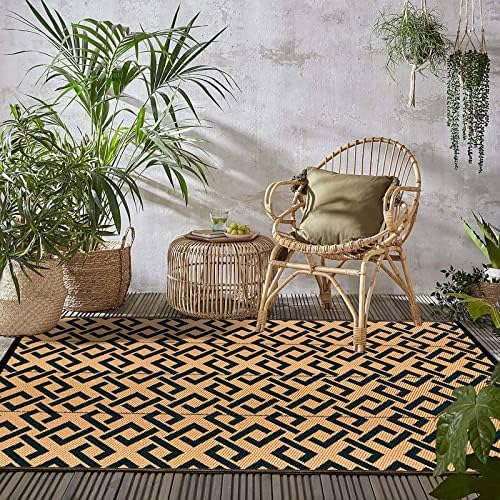 sapsisel Patio Rug Plastic Straw Rug 5' x 7', Outdoor RV Rug Reversible Mat Waterproof for Camping, Backyard, Deck, Picnic, Pool