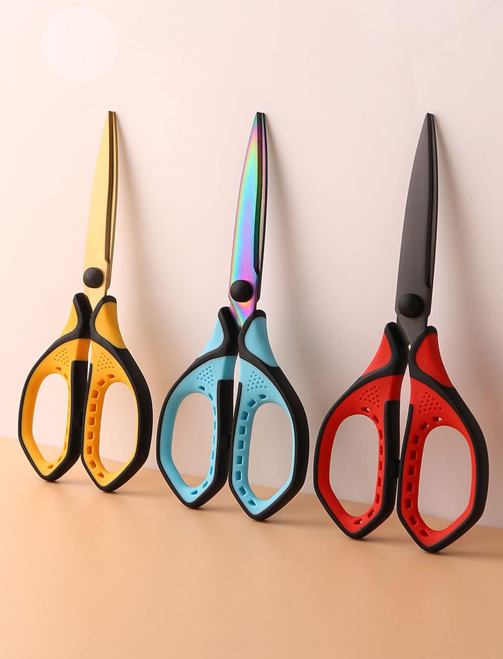 Jasni 3 Pack Teflon blackening Non-Stick Premium 7.5" Titanium No Rust Super Sharp Scissors Shears Soft Comfort-Grip Scissors for Office School Home Art Craft DIY student scisosrs paper Sewing Fabric