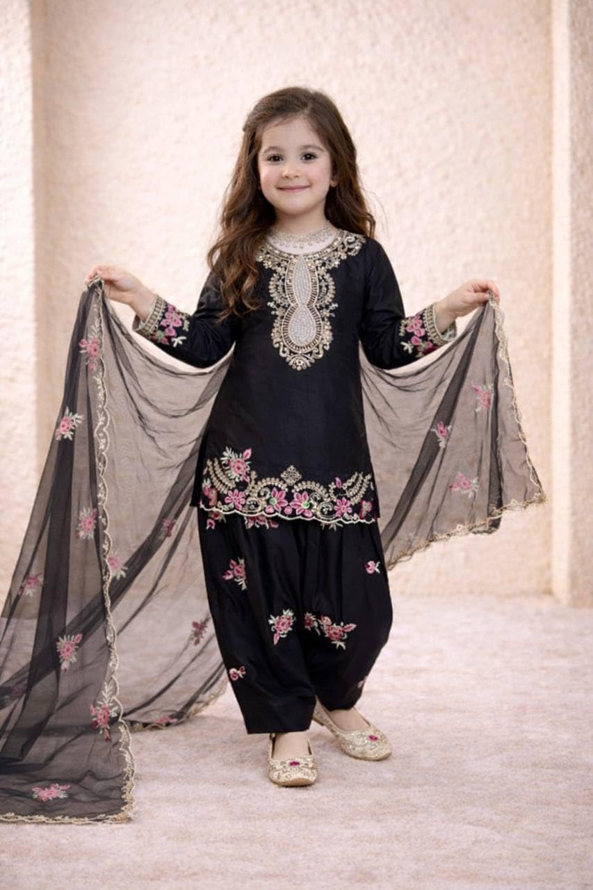 Girls Salwar Kameez Set, Ethnic Kurta Patiala Suit with Dupatta, Eid Wedding Party Wear