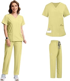 Scrubs for Women Set,V-Neck Caregiver Scrubs,Comfortable,Woman Pants Tops Set with Pockets