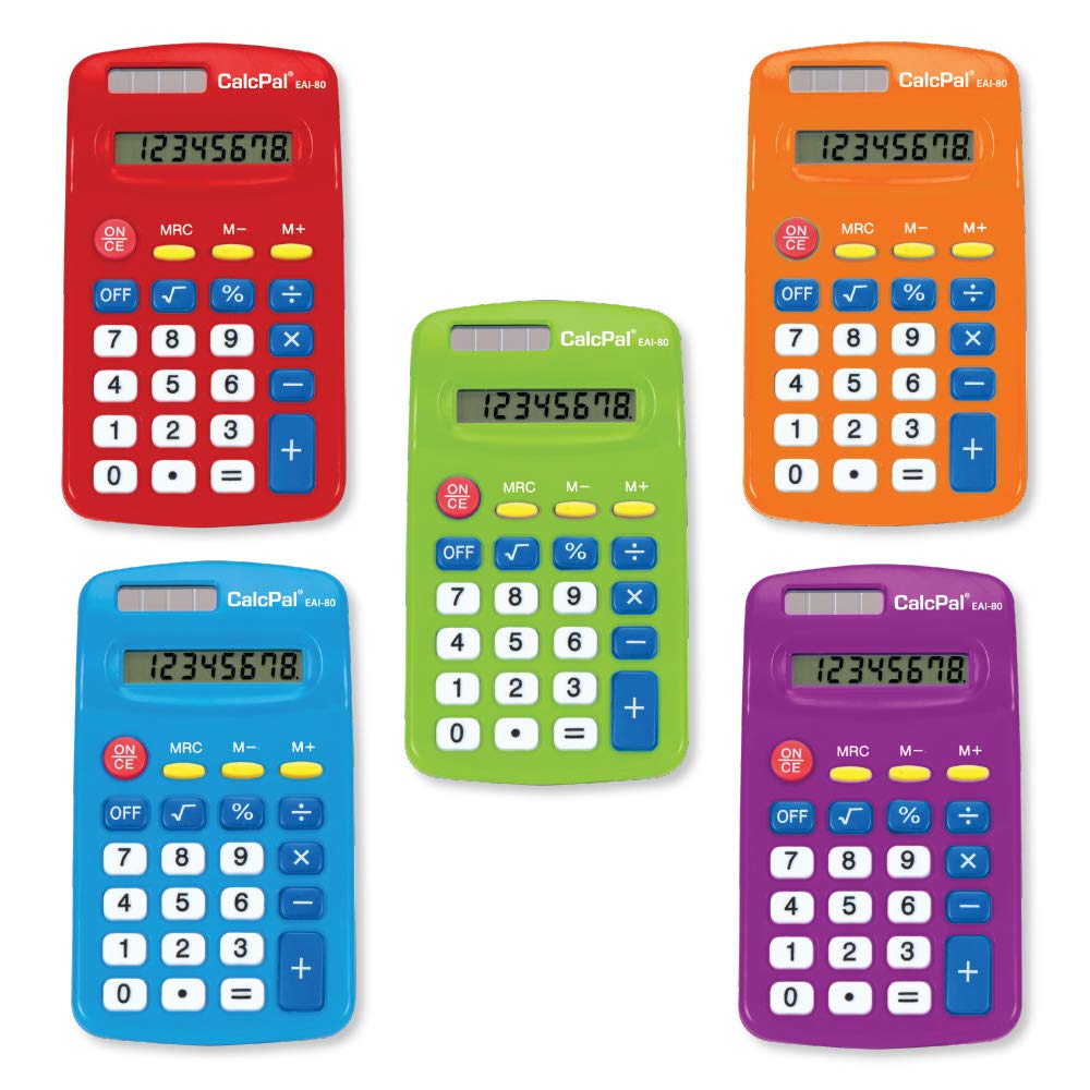 EAI Education CalcPal EAI-80 Lot de 10 calculatrices de base Couleurs assorties
