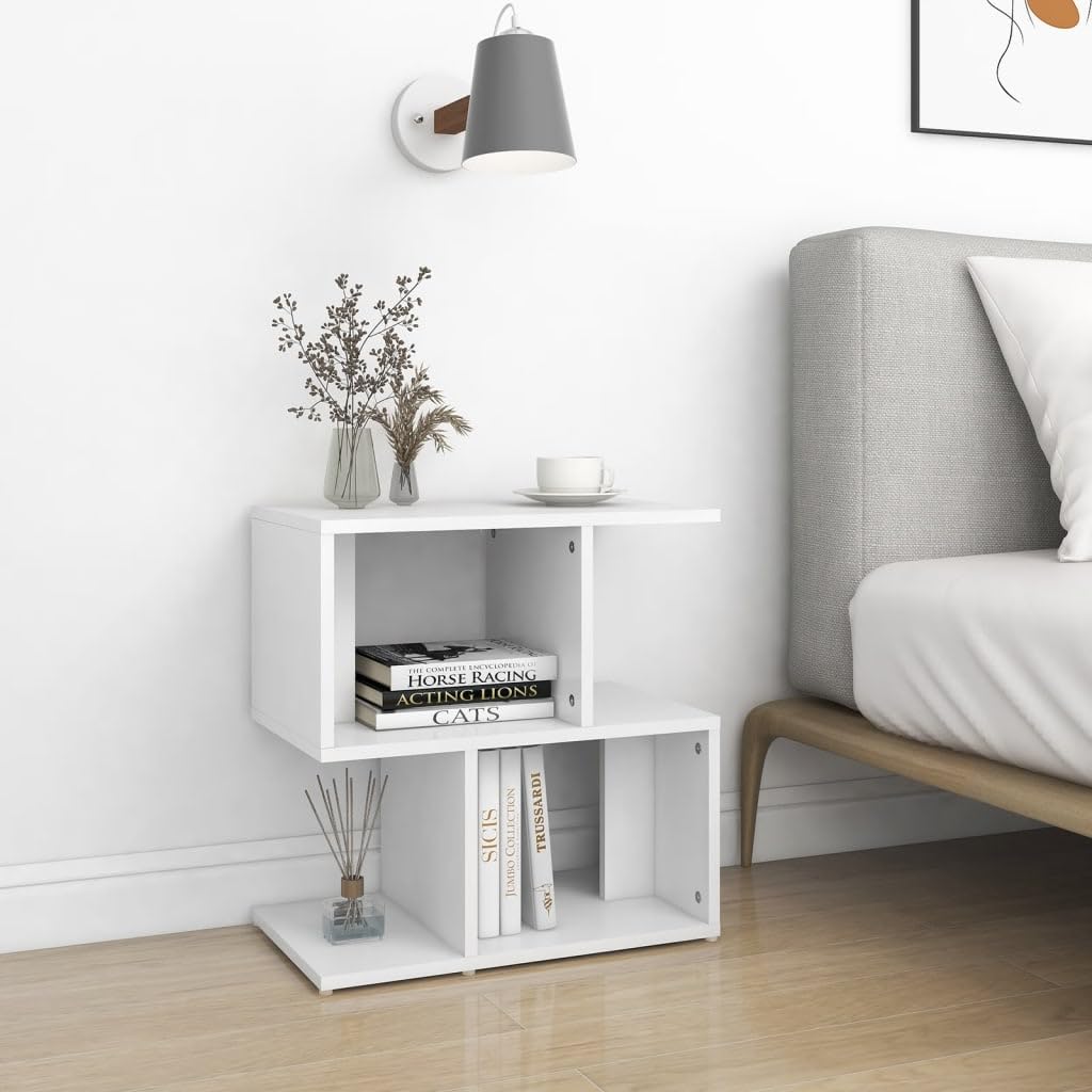 Generisch 2er Set Nachttisch Weiß, Beistelltisch-Set, Sofatische mit 4 offene Fächer, Nachtkommode Nachtschrank für Boxspringbett, Platzsparender Nachttisch für Wohnzimmer Schlafzimmer