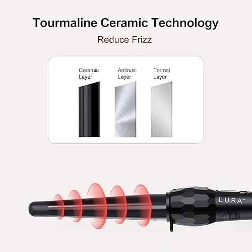 Miniatura 4 de LURA Varita rizadora de cerámica con revestimiento de turmalina, rizador de pelo de barril de 34-1 14 pulgadas con 2 ajustes de calor (320410 ),