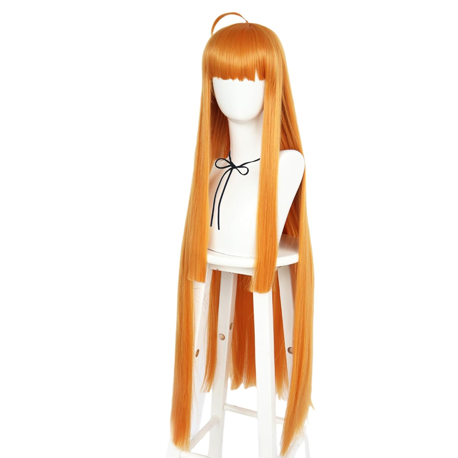 ANOGOL Hair Cap+1 Pair of Glasses 108 cm Long Orange Wig for Women Long Straight Orange Wig with Bangs for Anime Cosplay Striaght Ginger Hair Wigs for Halloween Party Game Character Anime Event - Image 3