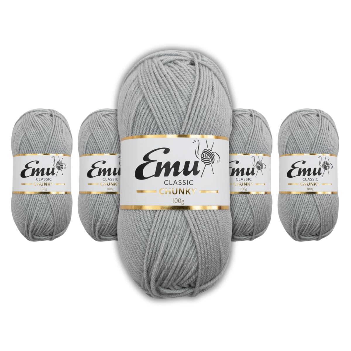 Emu Classic Chunky Acrylic Yarn 100g Balls 164m, Pack of 5, Mist - 169