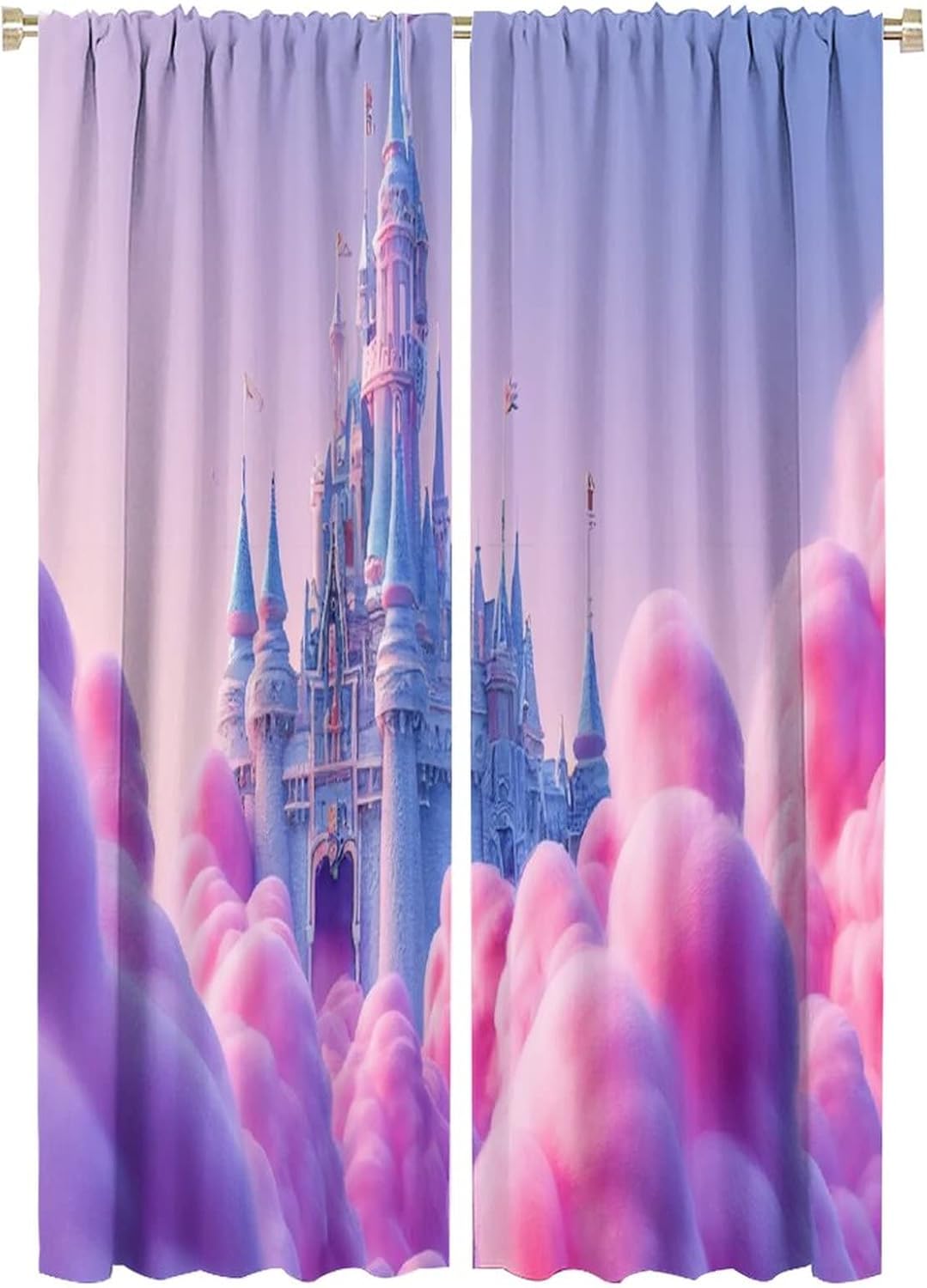 Children's Curtain Beautiful Scenery Fairy Tale World Princess Castle Pattern for Kids Girl Room Living Room Bedroom Decor Printed Blackout Rod Pocket Window Drapes 42x63in