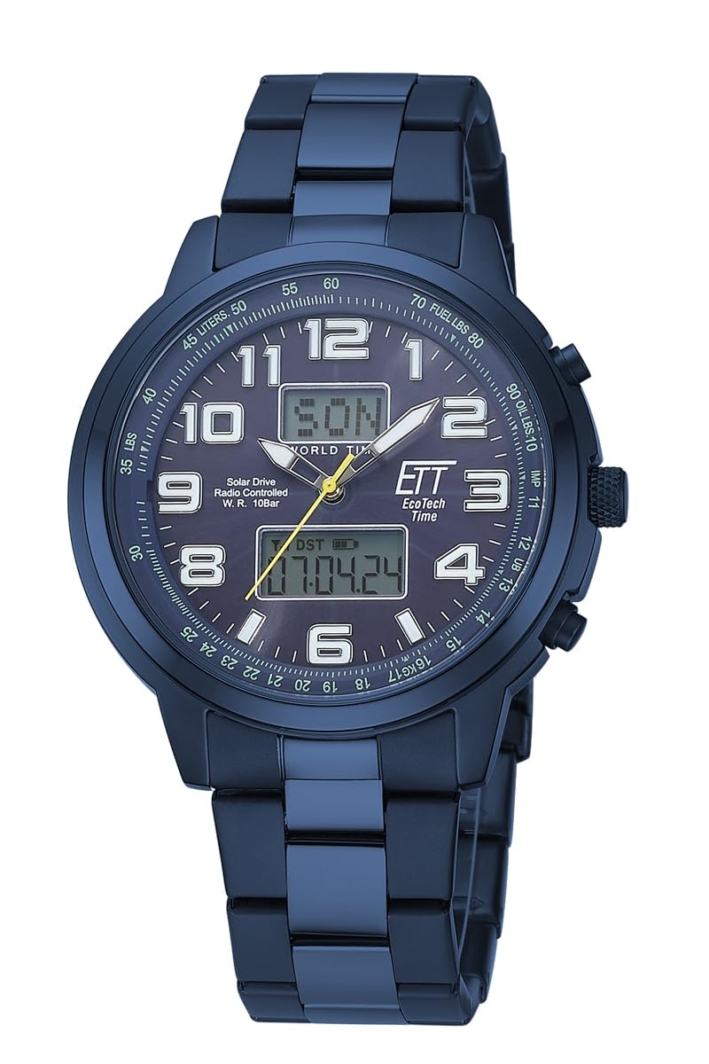 ETT Eco Tech Time Funk Solar Weltzeit Herren Uhr Chronograph mit Edelstahl Armband EGS-11445-32M