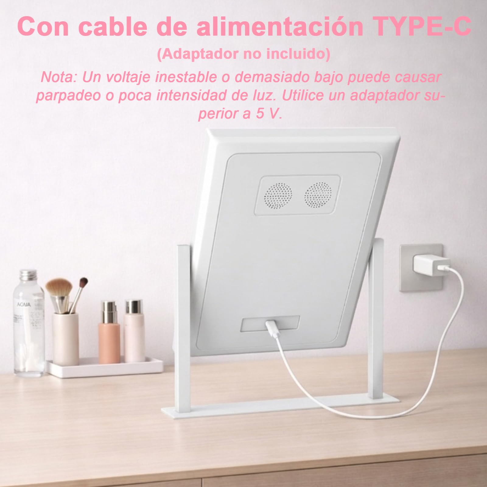 AIMAX Espejo Maquillaje con luz, 27,5 x 37,5 cm, rotación de 360°, Espejo cosmético con LED, 3 Modos de luz y Regulable, Control táctil, Espejo de Mesa para el tocador, para Maquillaje
