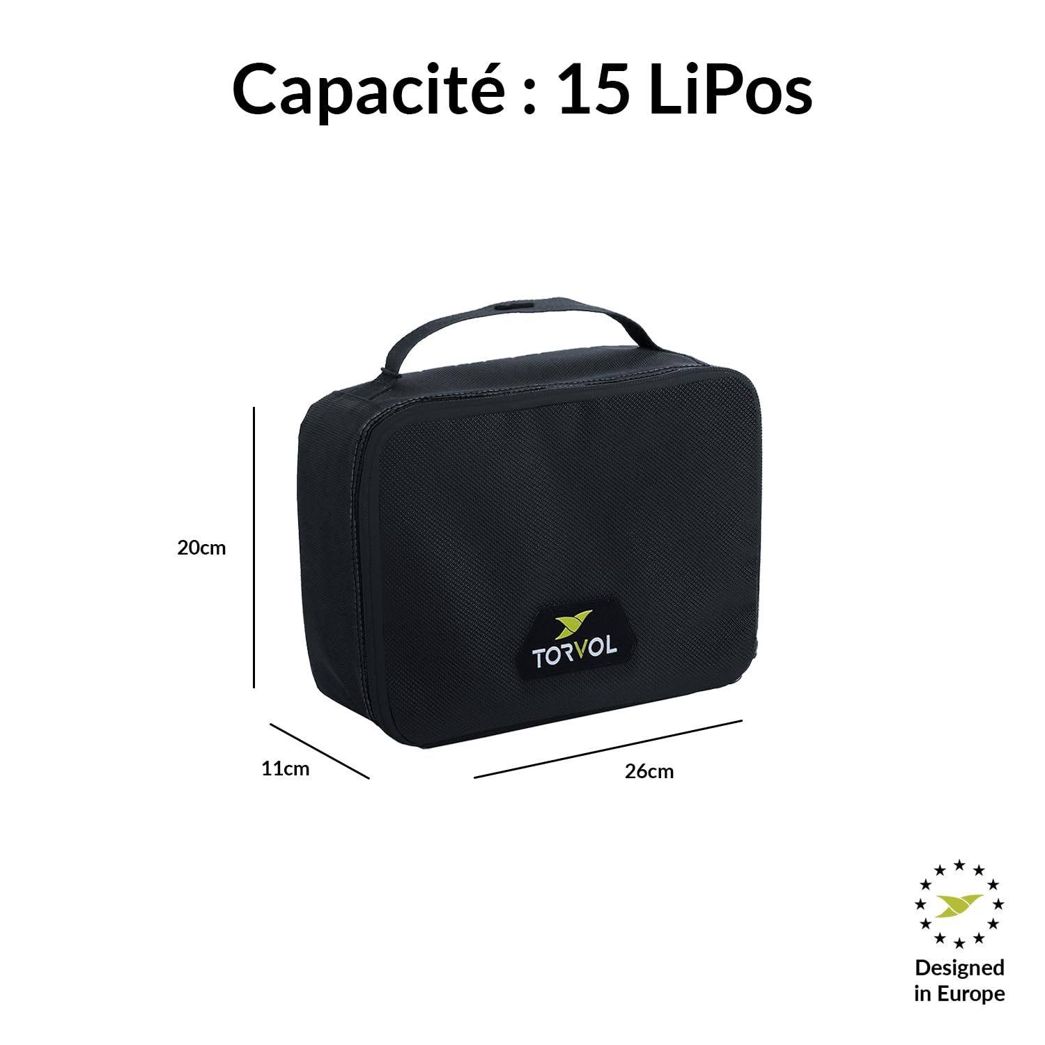 Torvol – LIPO SAFE BAG Stealth Edition, Pochette anti feu et etanche pour batteries LiPo – Stocke jusqu’à 15 batteries Lithium-Polymère – Compatible avec les sacs Quad PITSTOP – 26 x 20 x 11 cm – Noir
