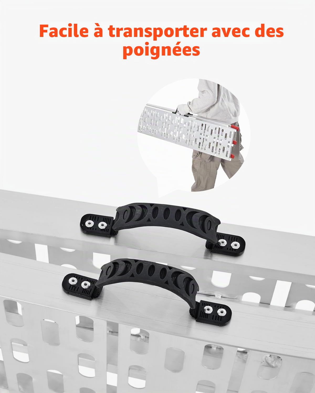 VEVOR Rampe d'accès en Aluminium, 1 pièce, Rampe de Chargement Pliable, Charge de 340 kg, avec Surface Plus Large, Robuste, Stable et Universelle, avec poignées, pour Moto, Scooter électrique, vélo