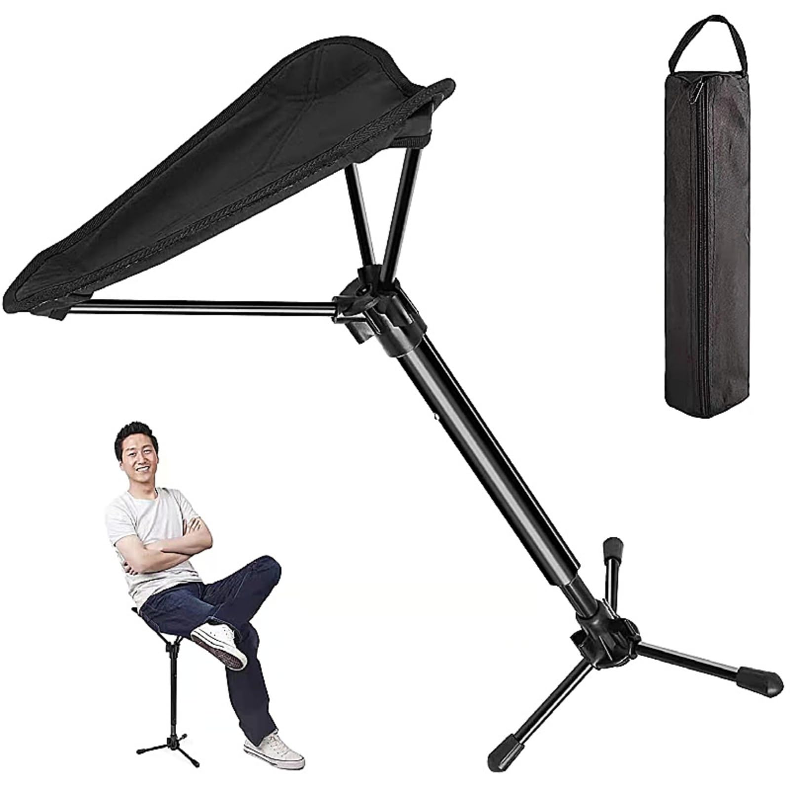 Portable Folding Stool, One-Leg Adjustable Chair for Camping & Fishing - Lightweight Collapsible Cane with Seat, Ultra-Compact Travel Stool for Hiking, Shopping, Outdoor Activities (Three legs)