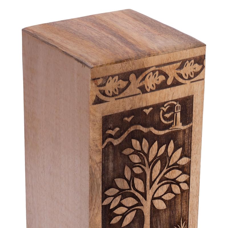 The Great Indian Bazaar Beautifully Hand Engraved Wooden Urn Box For Human Ashes Funeral Cremation Burial Casket Keepsake Ash Scatter Box Male Female Adult Tree Of Life Décor - Image 3