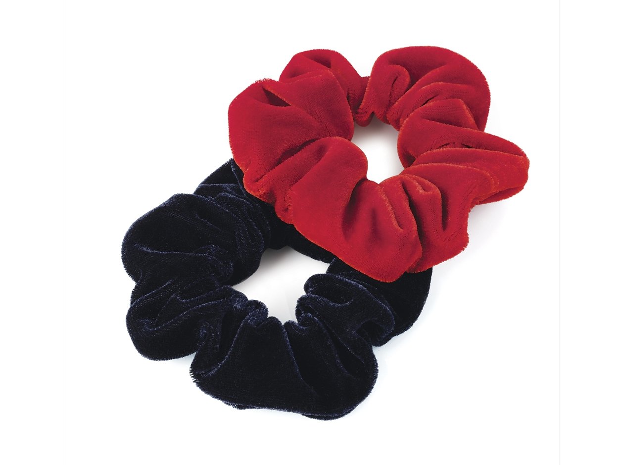 Pair of Red and Navy Velvet Feel Hair Scrunchies Bobbles Elastic Hair Bands by Hair Scrunchies