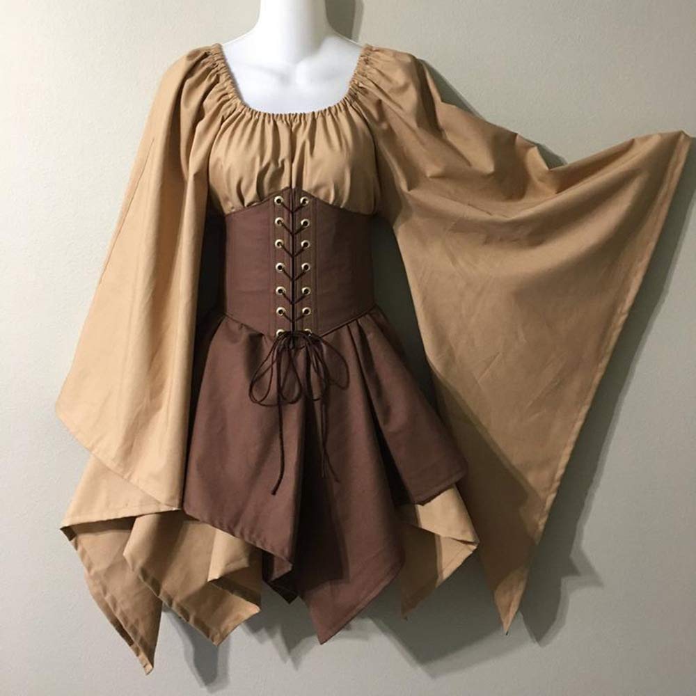 Robe irlandaise traditionnelle pour femme, costume médiéval, style Renaissance, avec corset et manches évasées, robe courte victorienne pour Halloween