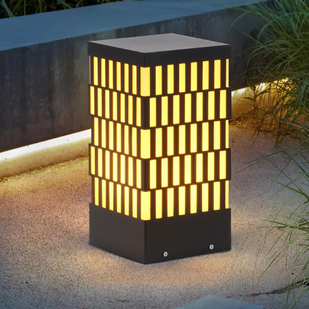 HELCEKOU Modern Path Light Black Square Landscape Lighting Iron Housing Pathway 10W LED Bollard Warm IP65 Waterproof Garden for Courtyard Lawn Driveway