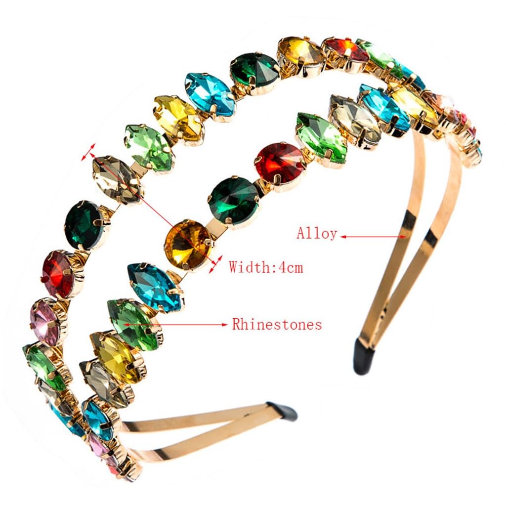 FMURY - Fasce per capelli con strass colorati, da donna, in lega, bordo largo, super brillante, accessori per capelli per feste