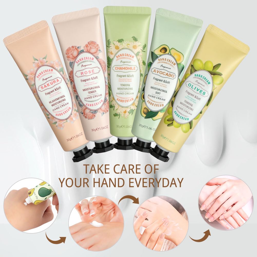 LOPHE Mini Crèmes pour les Mains,5 Pcs Ensemble de Crème pour les Mains,Crème Hydratante,Crème Mains Réparatrice,Crème Hydratante Pour Les Mains Pour les Mains et les Pieds Secs,B