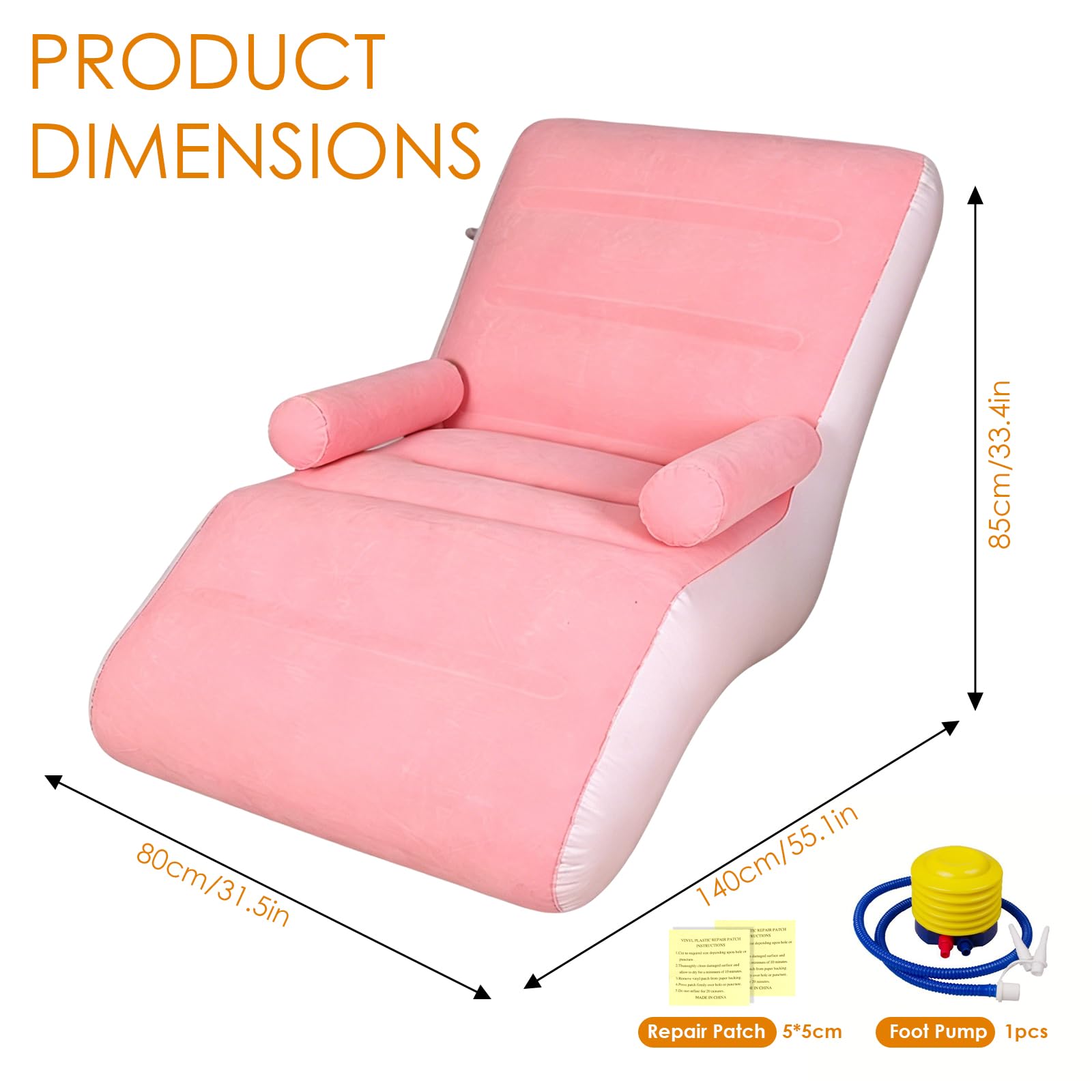 Sofá de aire, sofá de camping con reposapiés, sofá hinchable portátil, sillón hinchable, sillón de piscina, airlounge, puf al aire libre, para camping, hogar (1, S rosa, 1 persona) | Inflable